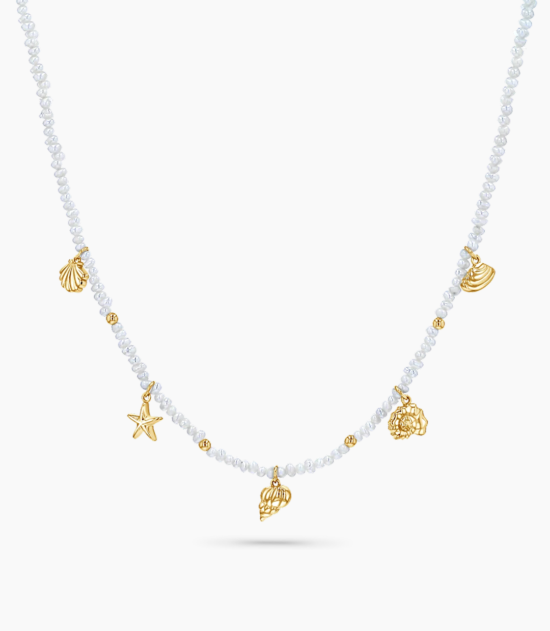 Seashell Charm Station Pearl Necklace