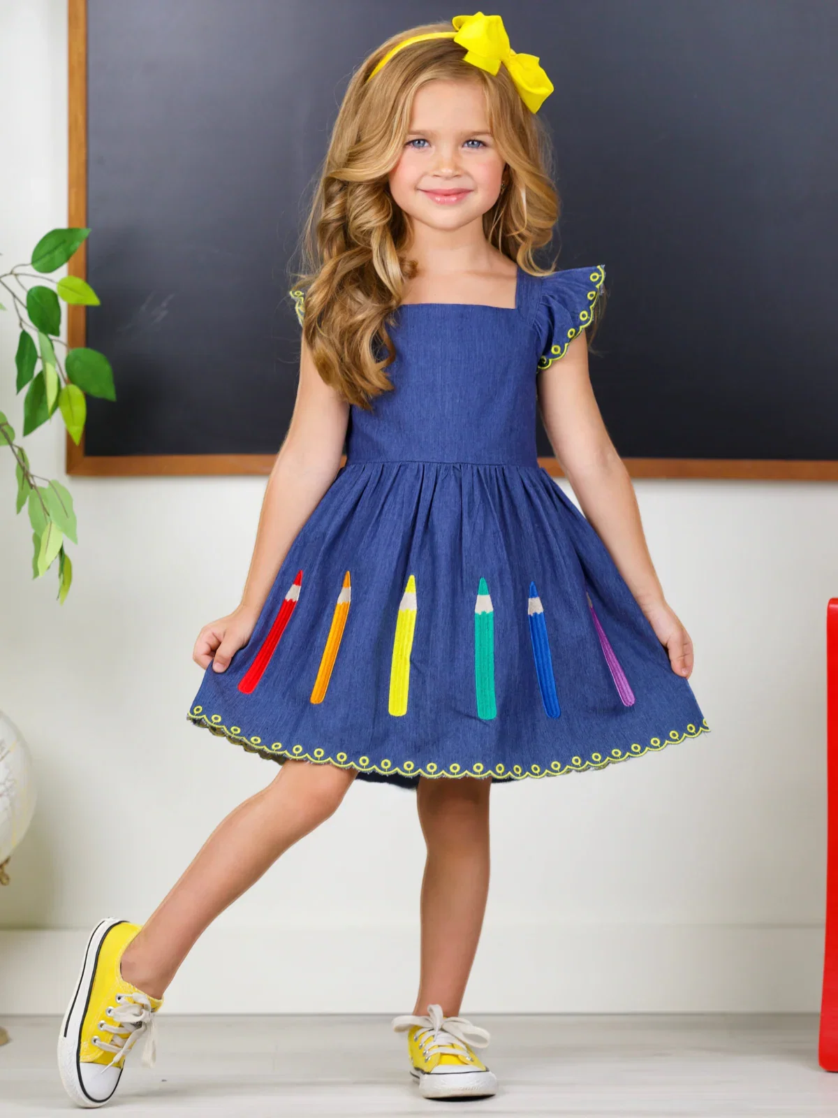 Image of Pencil Me Pretty Embroidered Denim Dress