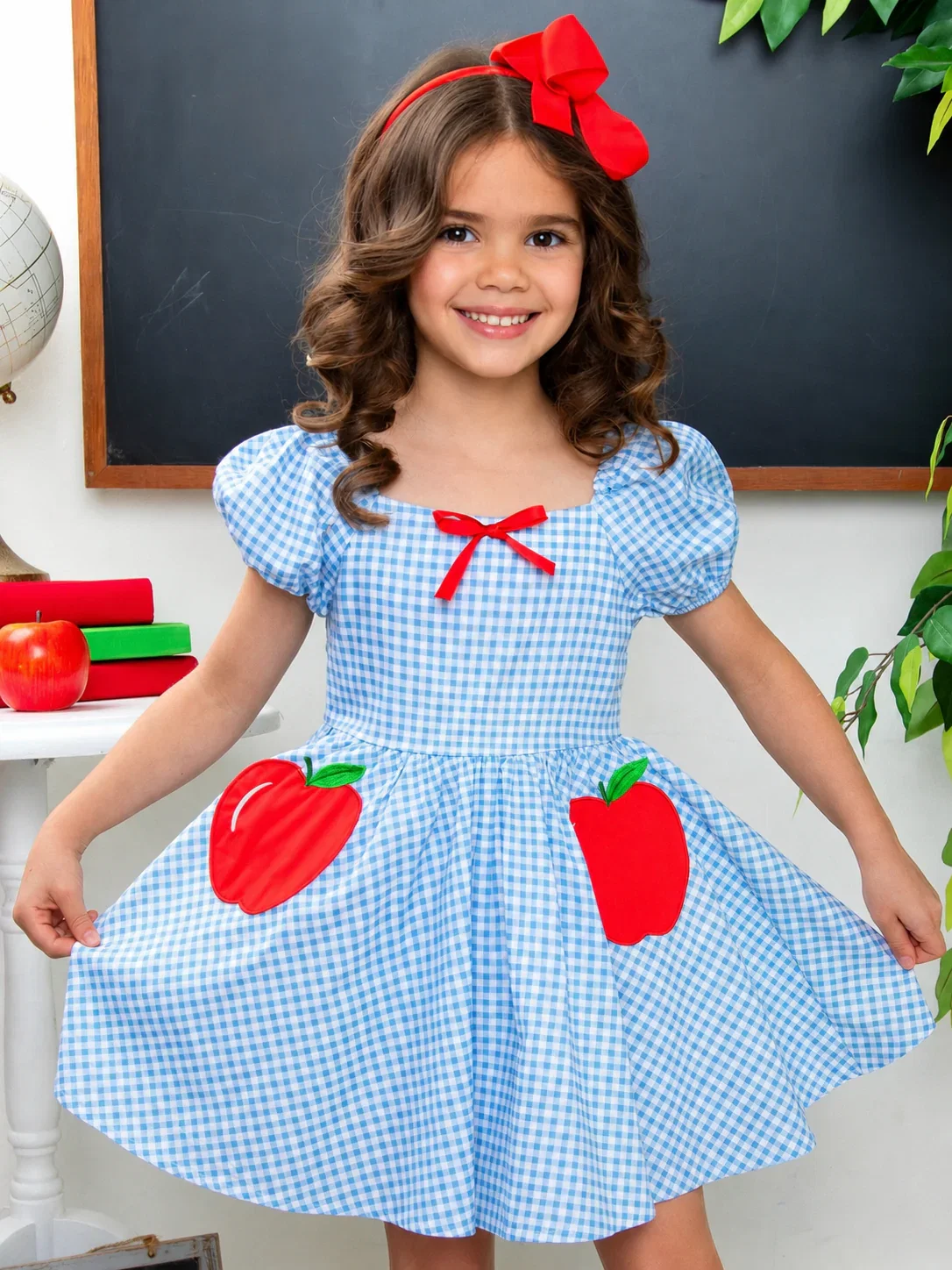 Image of Apple Gingham Puff Sleeve Dress