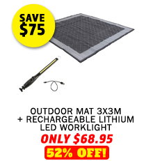 Outdoor Mat 3x3m + Rechargeable Lithium LED Worklight