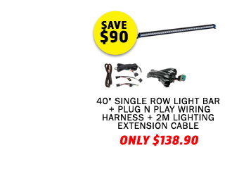 40 Single Row Light Bar + Plug N Play Wiring Harness + 2m Lighting Extension Cable