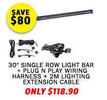 30 Single Row Light Bar + Plug N Play Wiring Harness + 2m Lighting Extension Cable