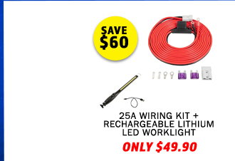 25A Wiring Kit + Rechargeable Lithium LED Worklight