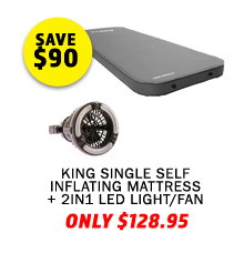 Premium Self-Inflating Mattress King Single + 2 in 1 LED Light/Fan