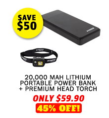 20000 mAH Lithium Portable Power Bank + Premium Head Torch