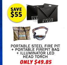 Portable Steel Fire Pit + Portable Firepit Bag + Illuminator LED Head Torch