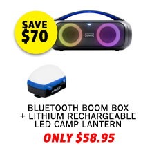 Bluetooth Boom Box + Lithium Rechargeable LED Camp Lantern