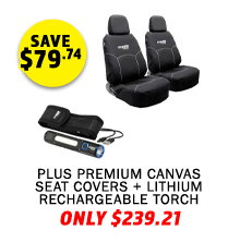 Plus Premium Canvas Seat Covers + Lithium Rechargeable Torch