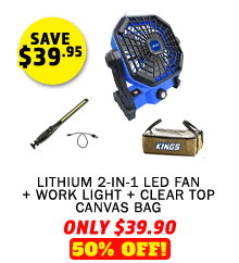 Lithium 2-in-1 LED Fan + Work light + Clear Top Canvas Bag