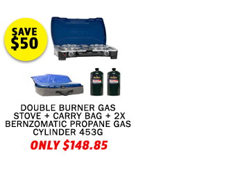 Gas Stove Double Burner + Gas Stove Double Burner - Carry Bag + 2x Bernzomatic Propane Gas Cylinder 453G