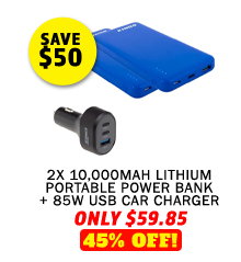 2x 10000mAh Lithium Portable Power Bank + 85W USB Car Charger