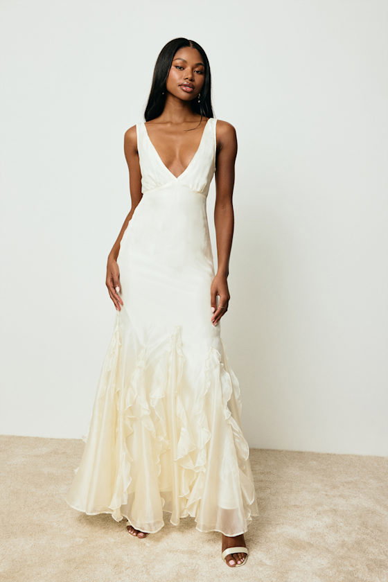 Image of Deluca Ivory Sleeveless Ruffled Maxi Dress