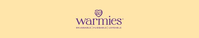 Warmies logo on yellow. Shop Warmies.