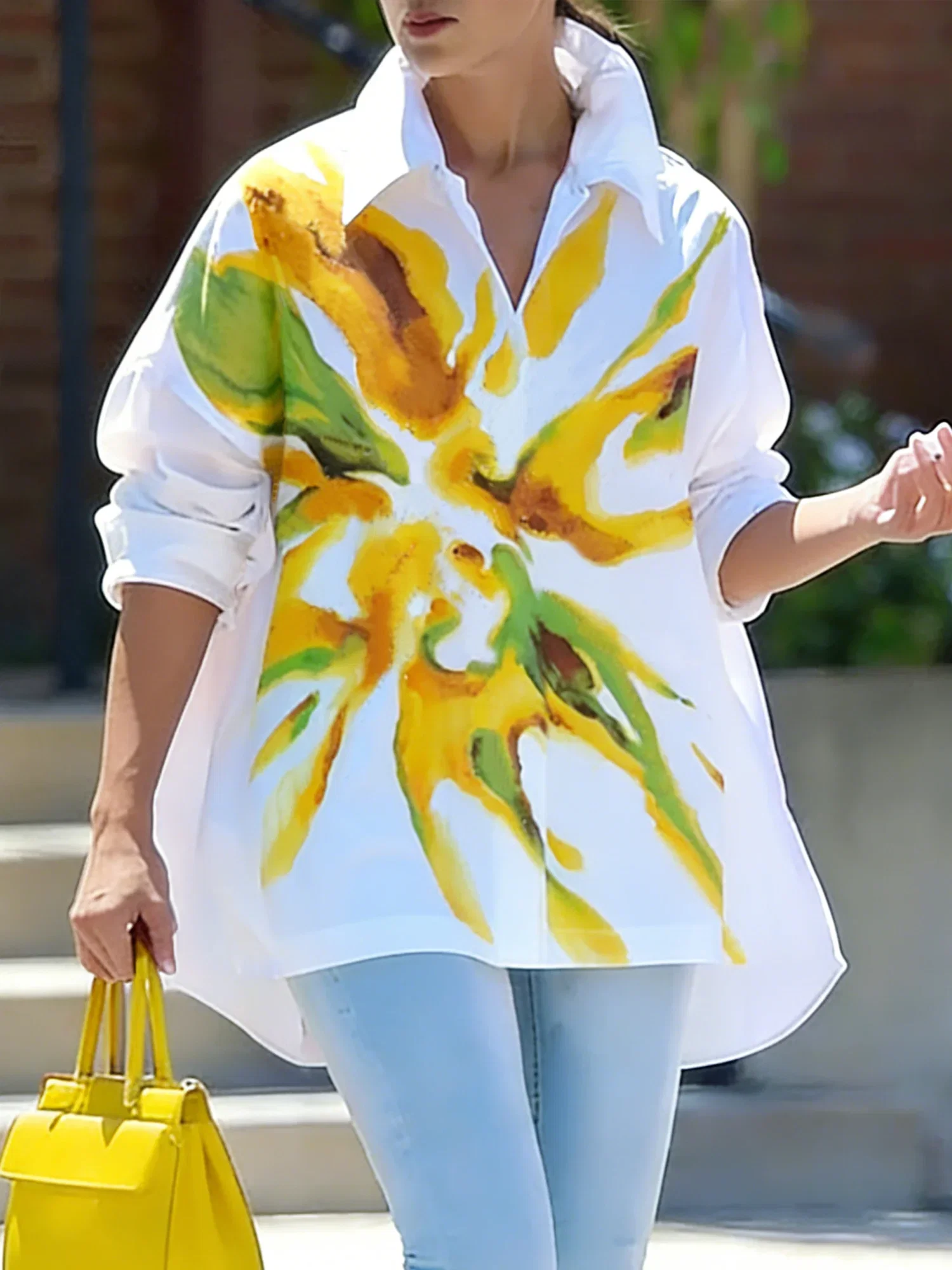 Image of Casual Floral Printing Shirt Collar Shirt
