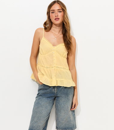 Yellow Lace Trimmed Longline Cami Top