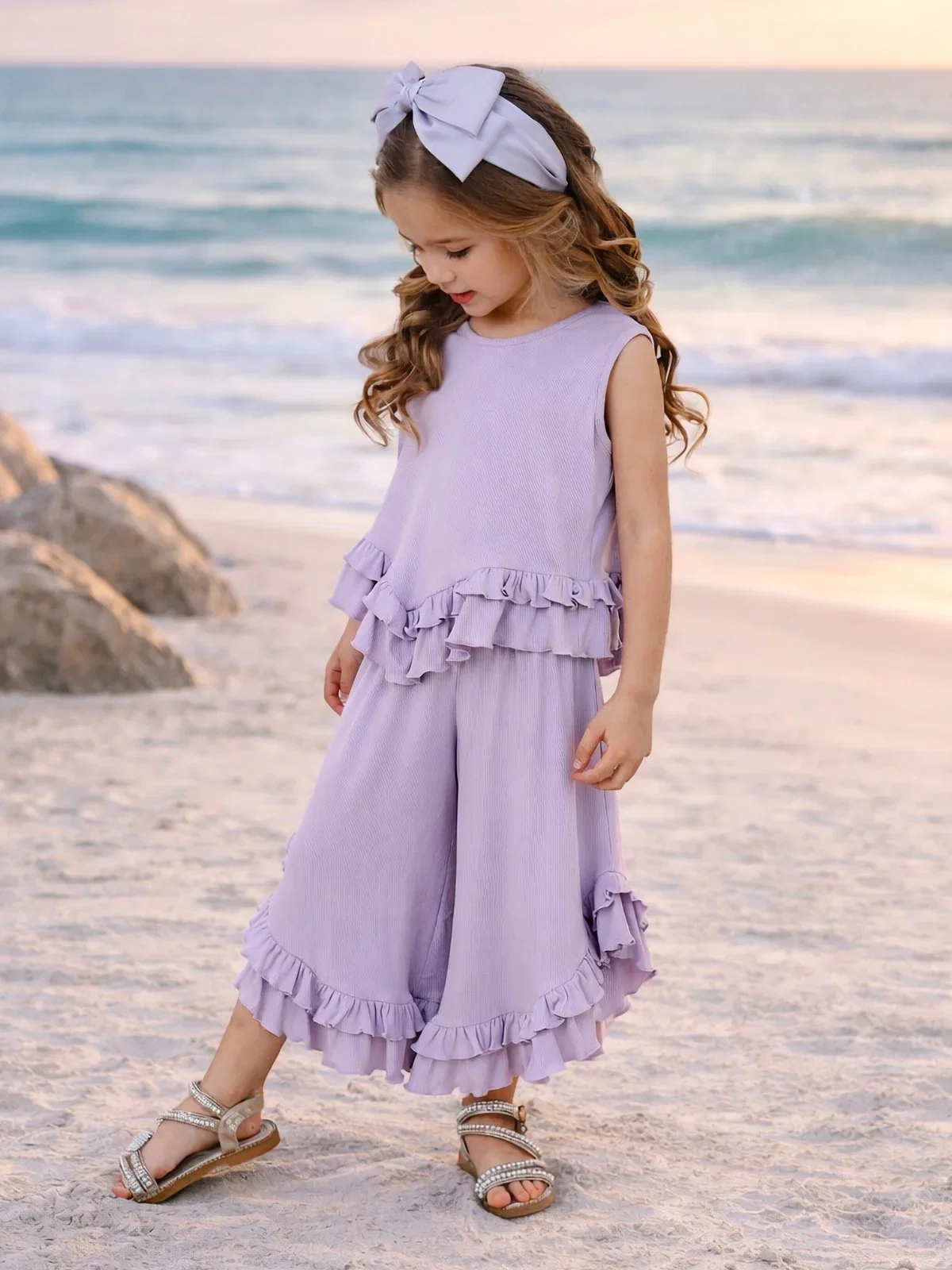 Image of Just Being Cute Lilac Ruffle Pants Set