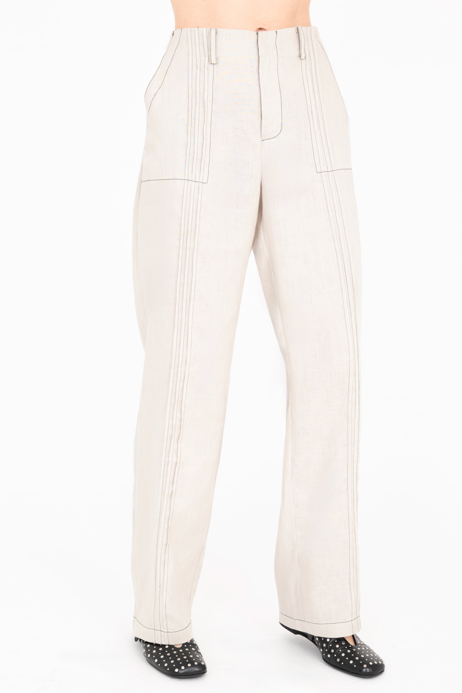 Beige pleated pants  on a white background
