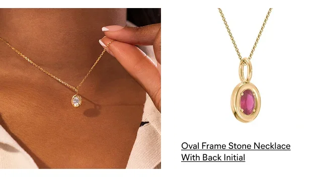 Oval Frame Stone Necklace With Back Initial