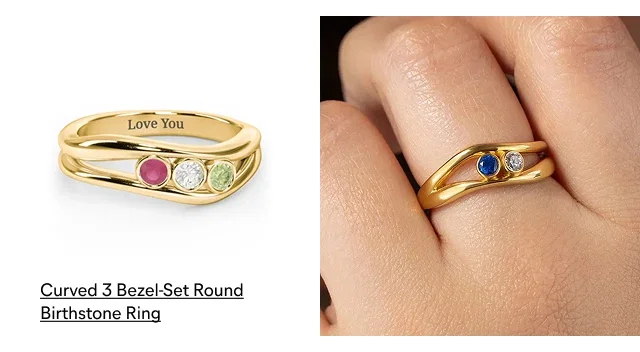 Curved 3 Bezel-Set Round Birthstone Ring