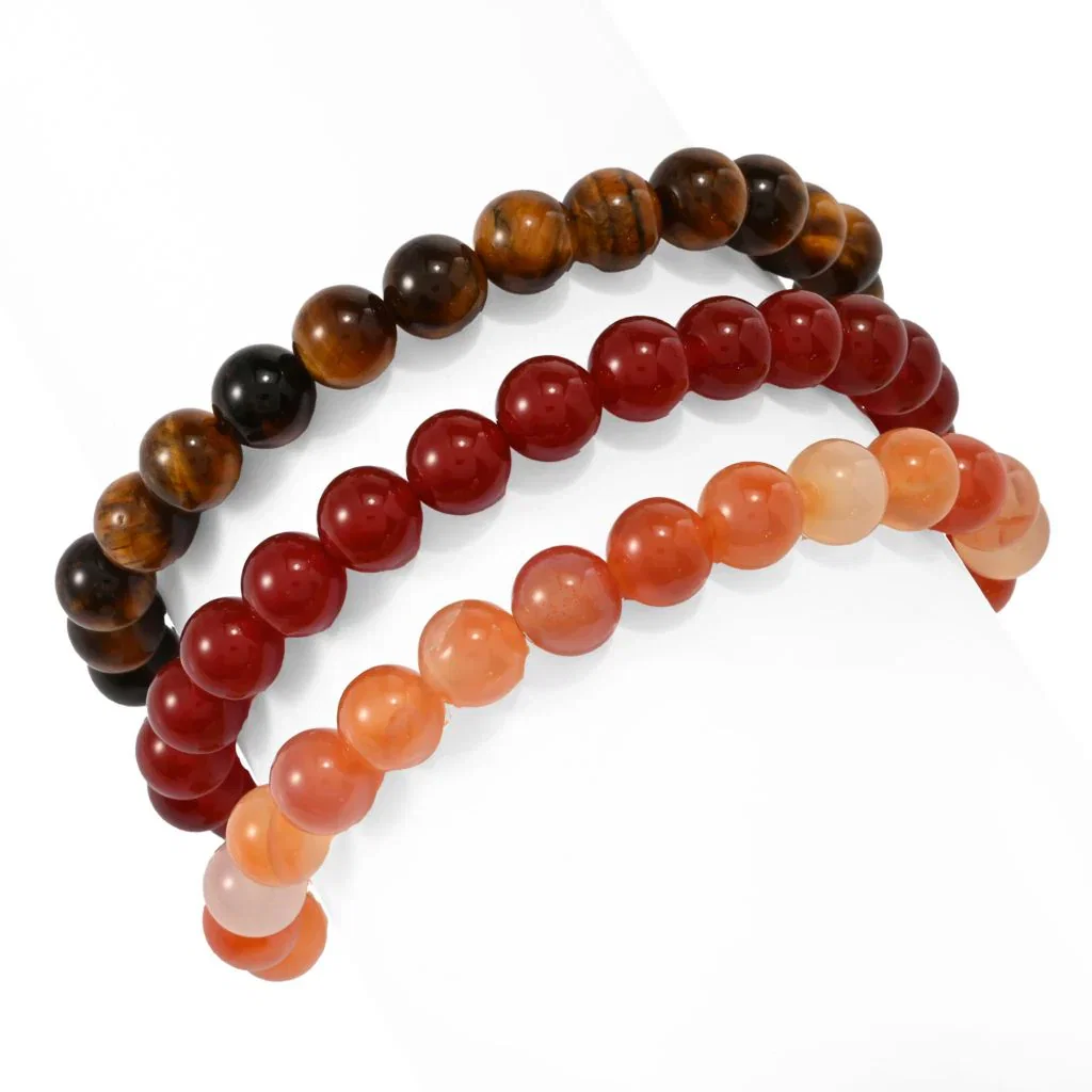 Image of Set of 3 Hand Strung 8mm Gemstone Bead Mantra Stretch Bracelets