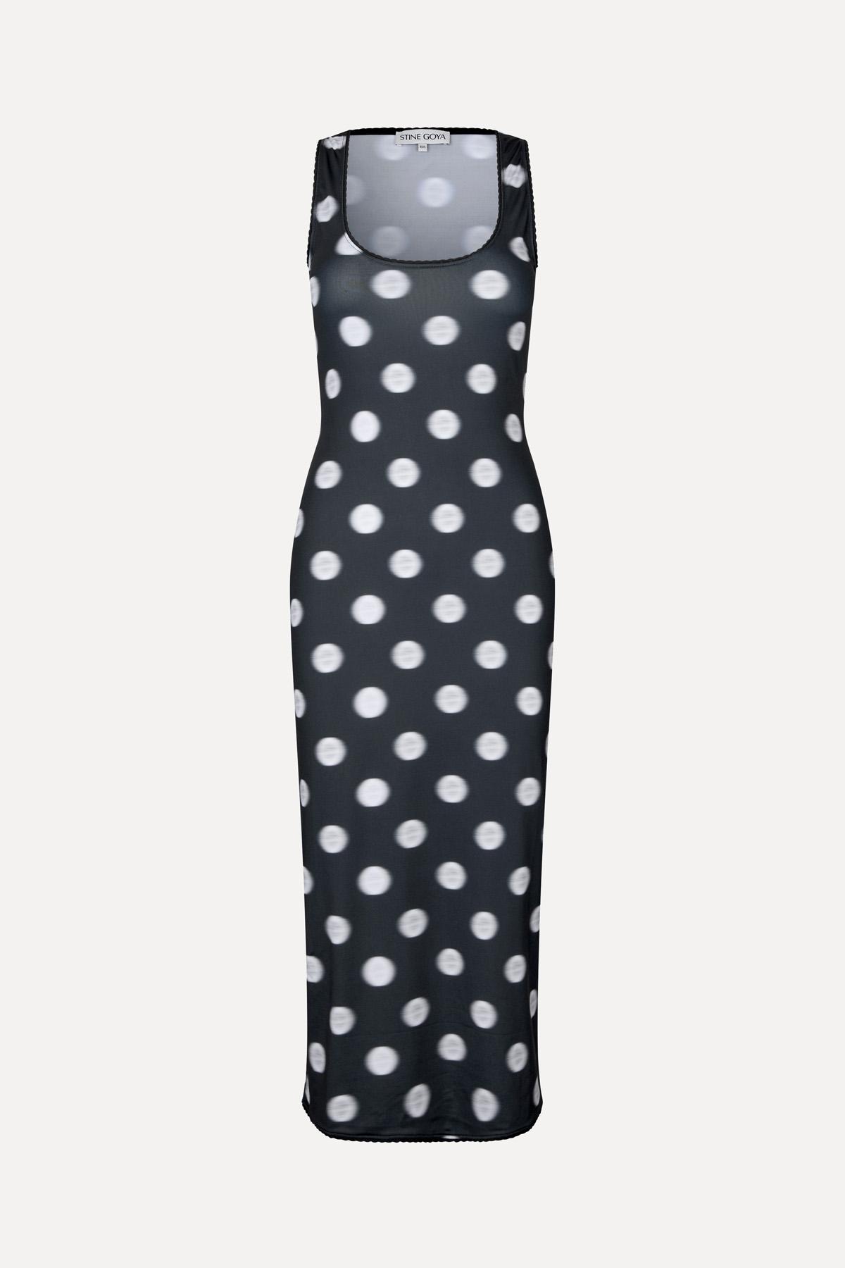 Elastic Deep Neckline Tank Dress - Dots in Motion
