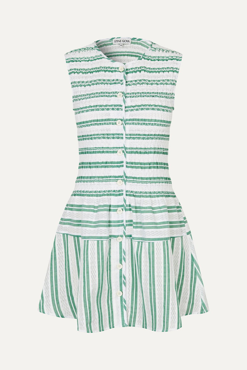 Sleeveless Smocked Short Dress - Smocked Stripes