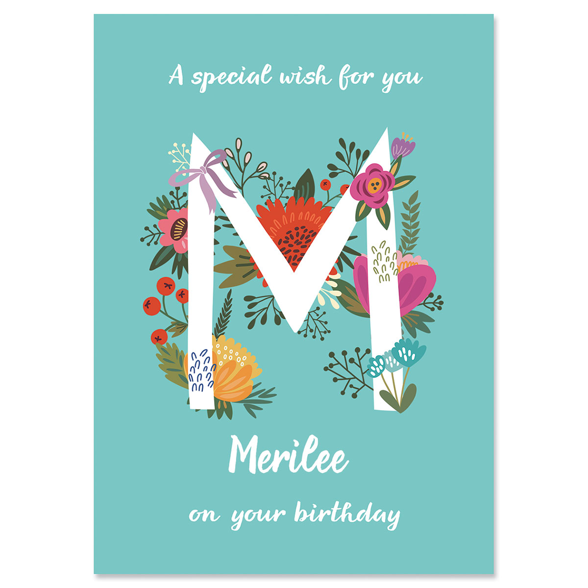 Image of Floral Initial Personalized Birthday Card