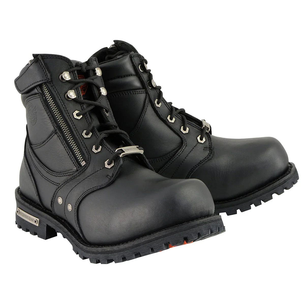Image of Milwaukee Leather Men's Black Leather 6-inch Lace-Up Motorcycle Biker Rider Boots w/ Zipper Closure MBM9050