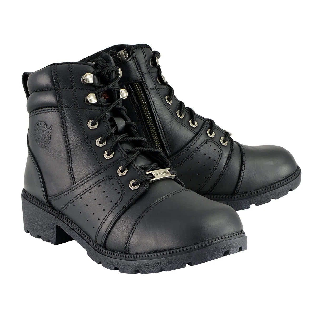 Image of Milwaukee Leather Women's Black Leather Lace-Up Motorcycle Rider Boots with Side Zipper MBL9300