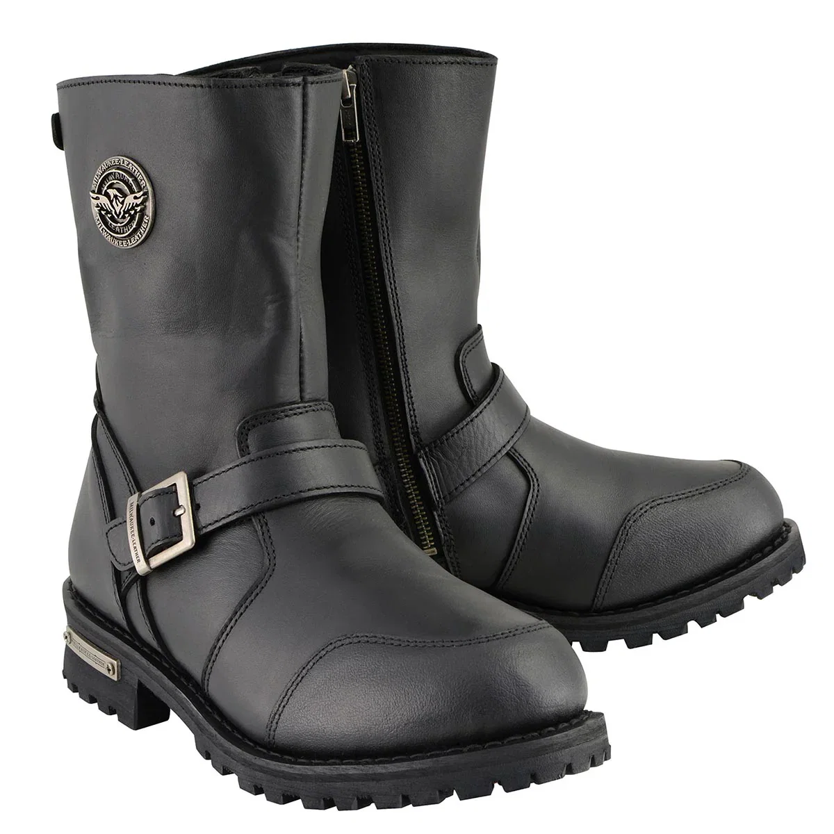 Image of Milwaukee Leather Men's 9-Inch Classic Black Leather Engineer Motorcycle Boots with Gear Shift Guard MBM9090