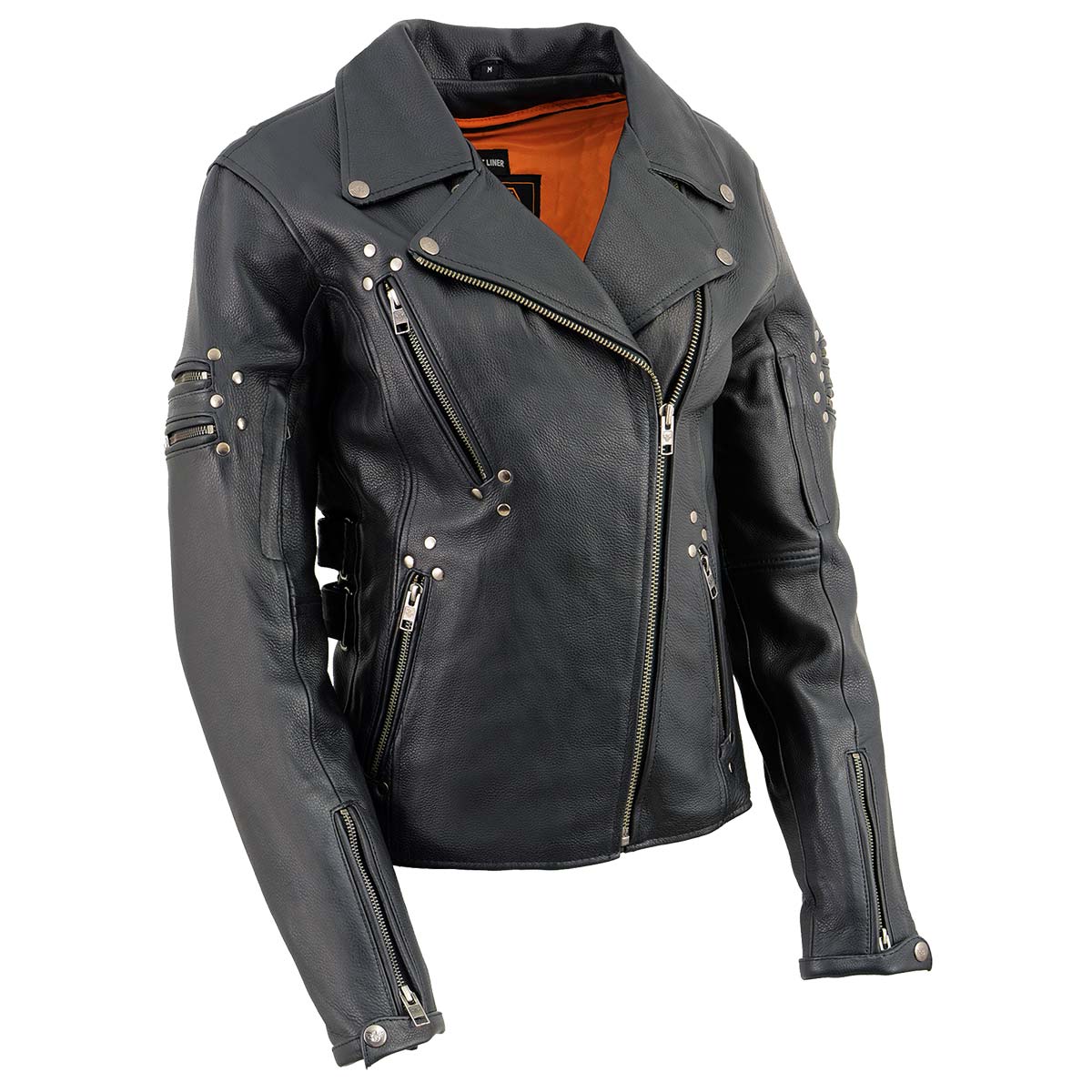 Image of Milwaukee Leather MLL2585 Women's Black Premium Leather Motorcycle Rider Jacket with Rivets