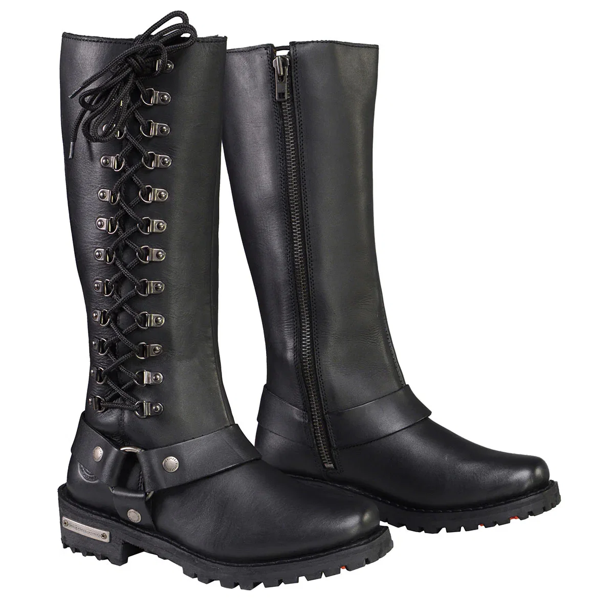 Image of Milwaukee Leather MBL9365 Women's Classic Black Leather 14-Inch Harness Square Toe Tall Motorcycle Boots
