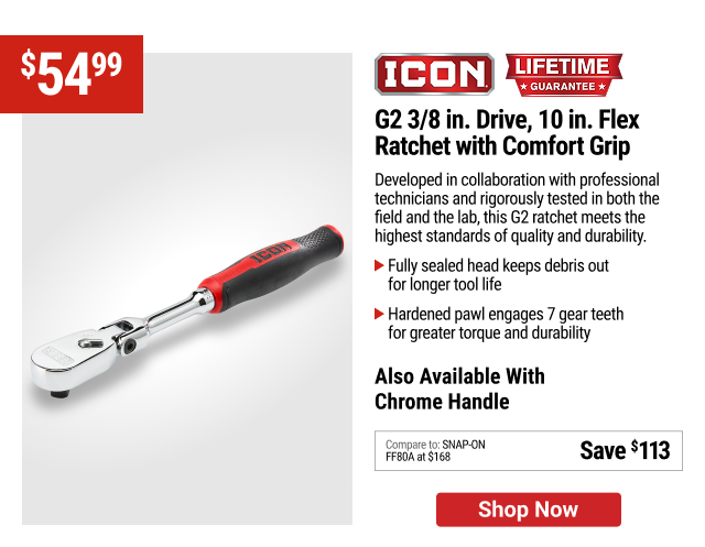 ICON G2 3/8 in. Drive, 10 in. Flex Ratchet with Comfort Grip