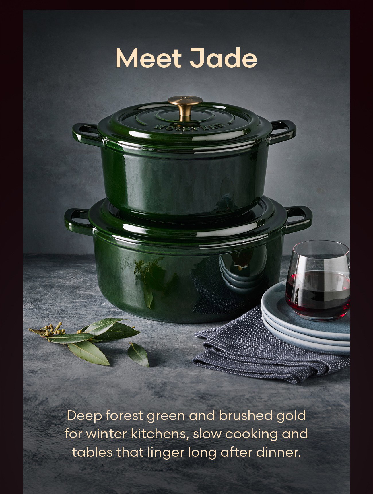 Meet Jade, a deep forest green Castelle finish for winter kitchens and slow cooking