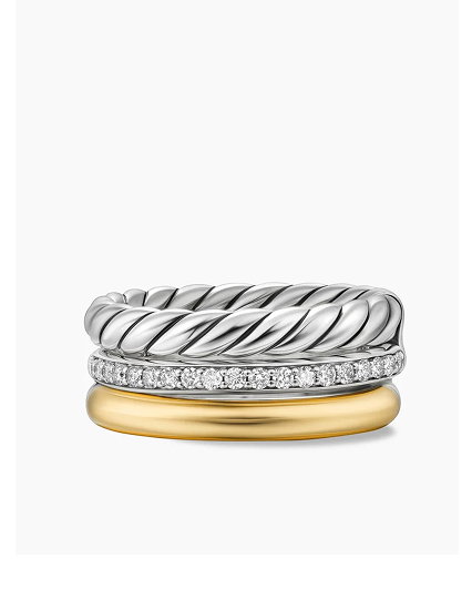 DY Mercer® Three Row RingSterling Silver with 18K Yellow Gold and Diamonds, 8.9mm