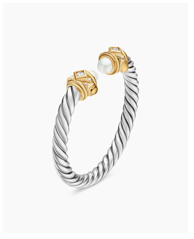 Renaissance® RingSterling Silver with 14K Yellow Gold, Pearls and Diamonds, 2.3mm