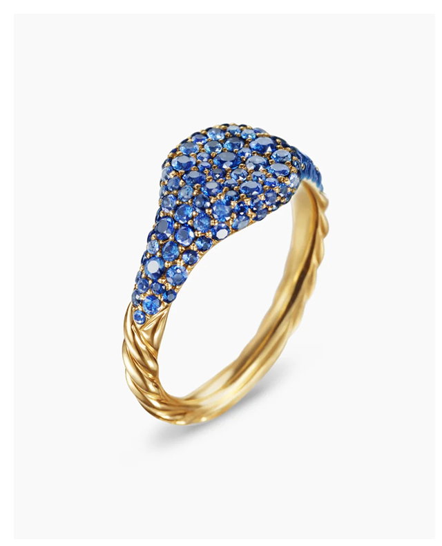 Petite Pavé Pinky Ring18K Yellow Gold with Sapphires, 7mm