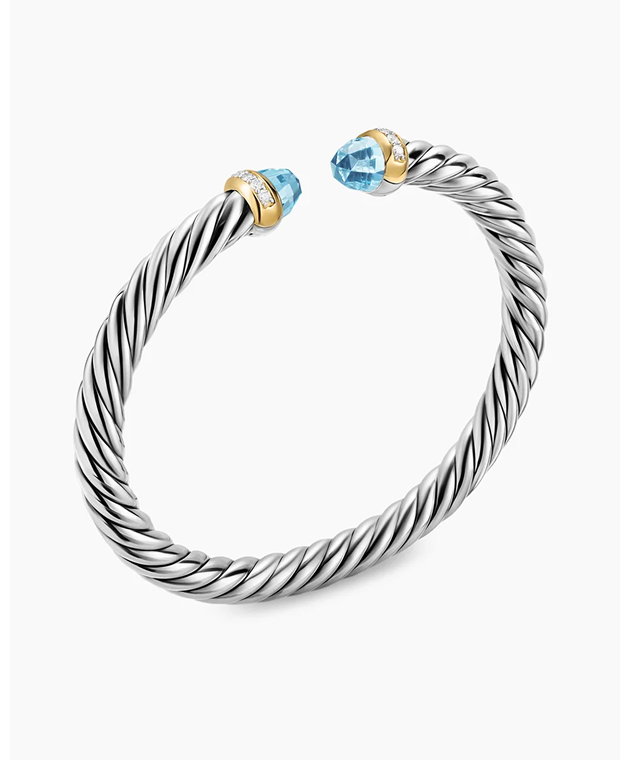 Cable Flex® BraceletSterling Silver with 14K Yellow Gold, Sky Blue Topaz and Diamonds, 6mm