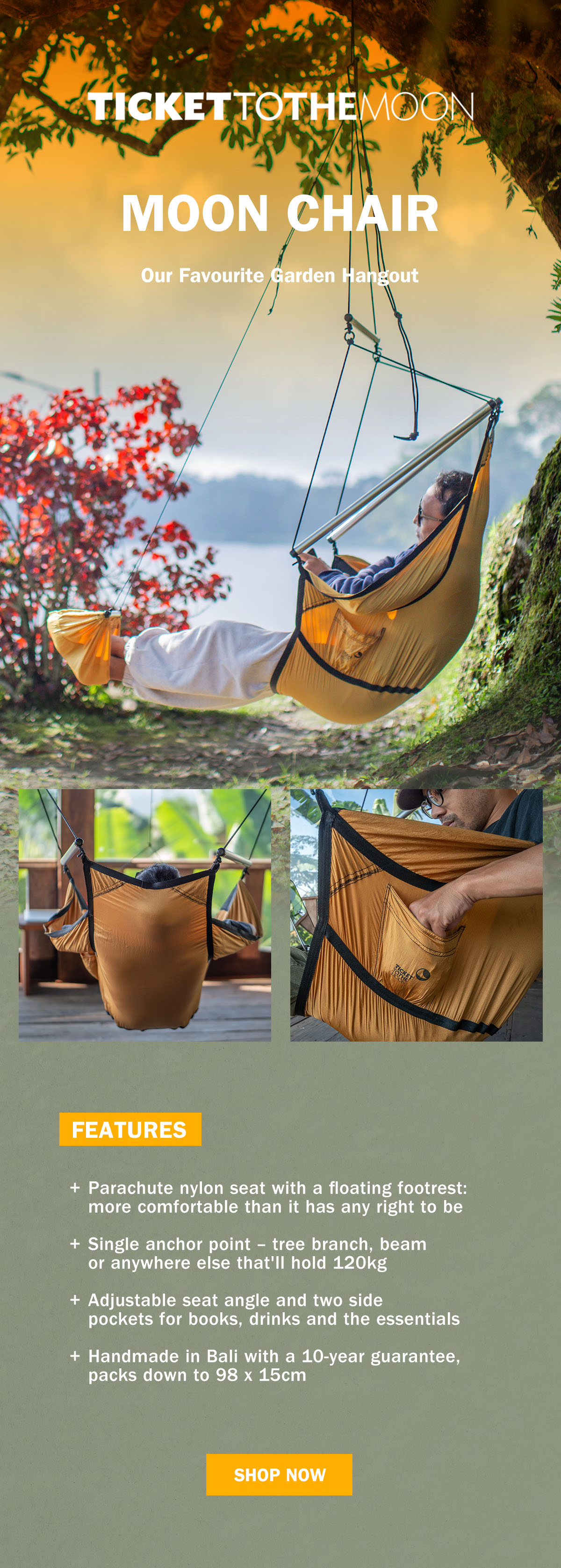 Ticket To The Moon | Moon Chair | Ultralight Hanging Lounger | WildBounds