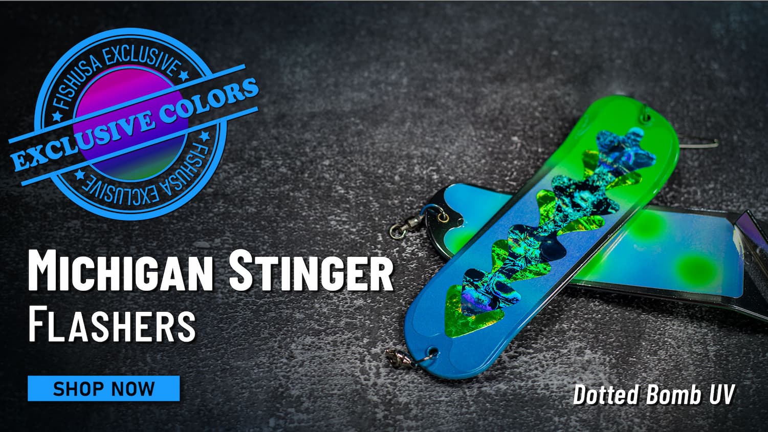 FishUSA Exclusive Colors Michigan Stinger Flashers Dotted Bomb UV Shop Now