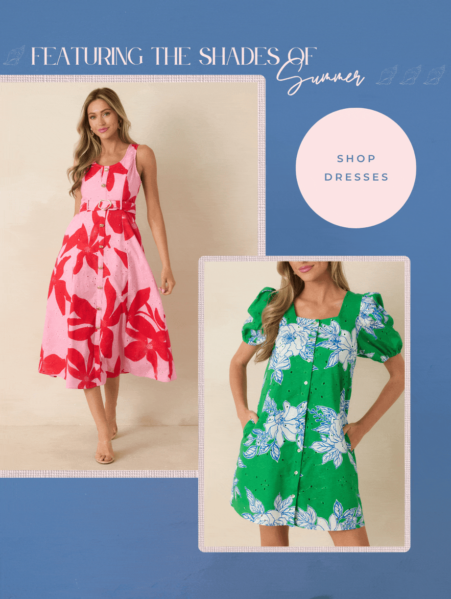 Featuring the shades of summer. Shop Dresses.