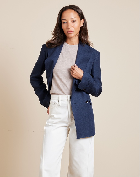 Relaxed Navy Twill Linen Blazer