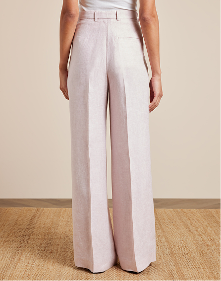 Pink Pleated Wide Leg Linen Trousers