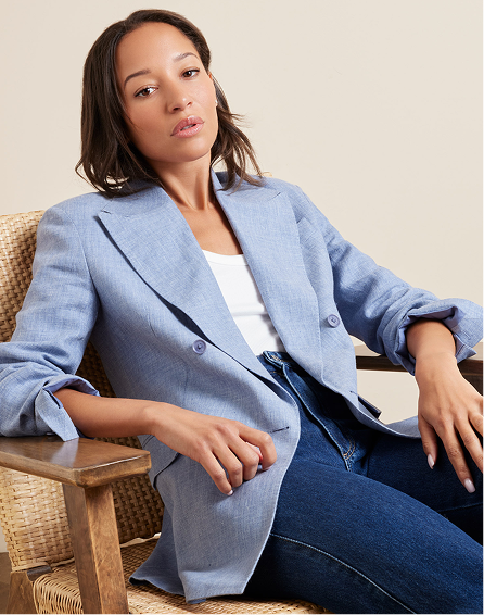 Relaxed Blue Twill Linen Blazer