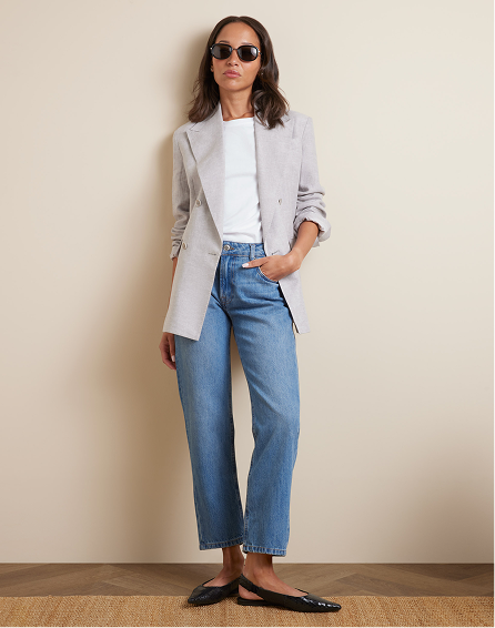 Relaxed Light Grey Twill Linen Blazer