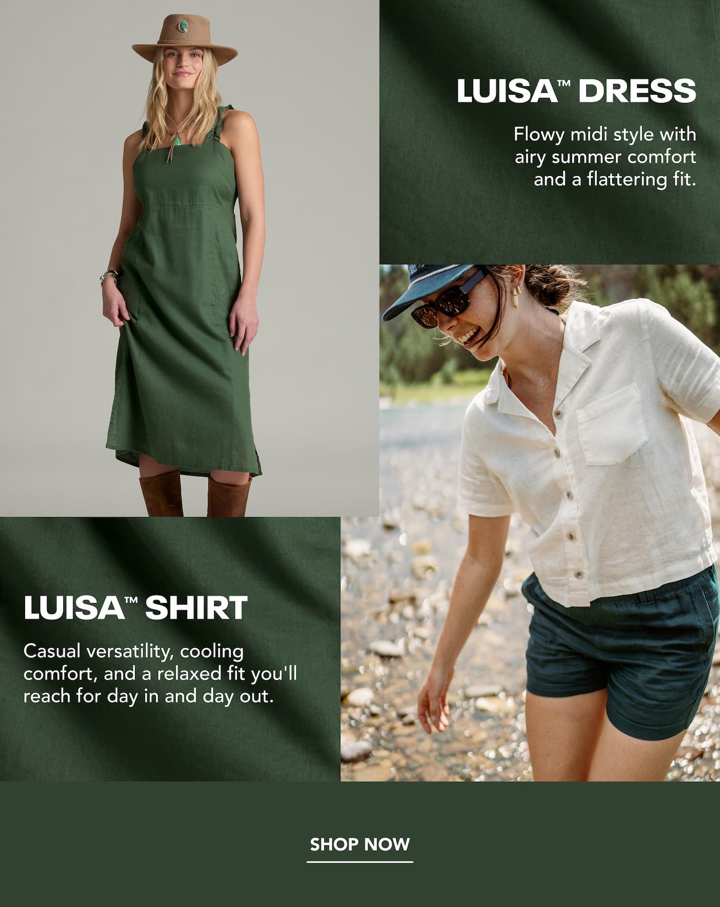 Women's Luisa Dress. Flowy midi style with airy summer comfort and a flattering fit.