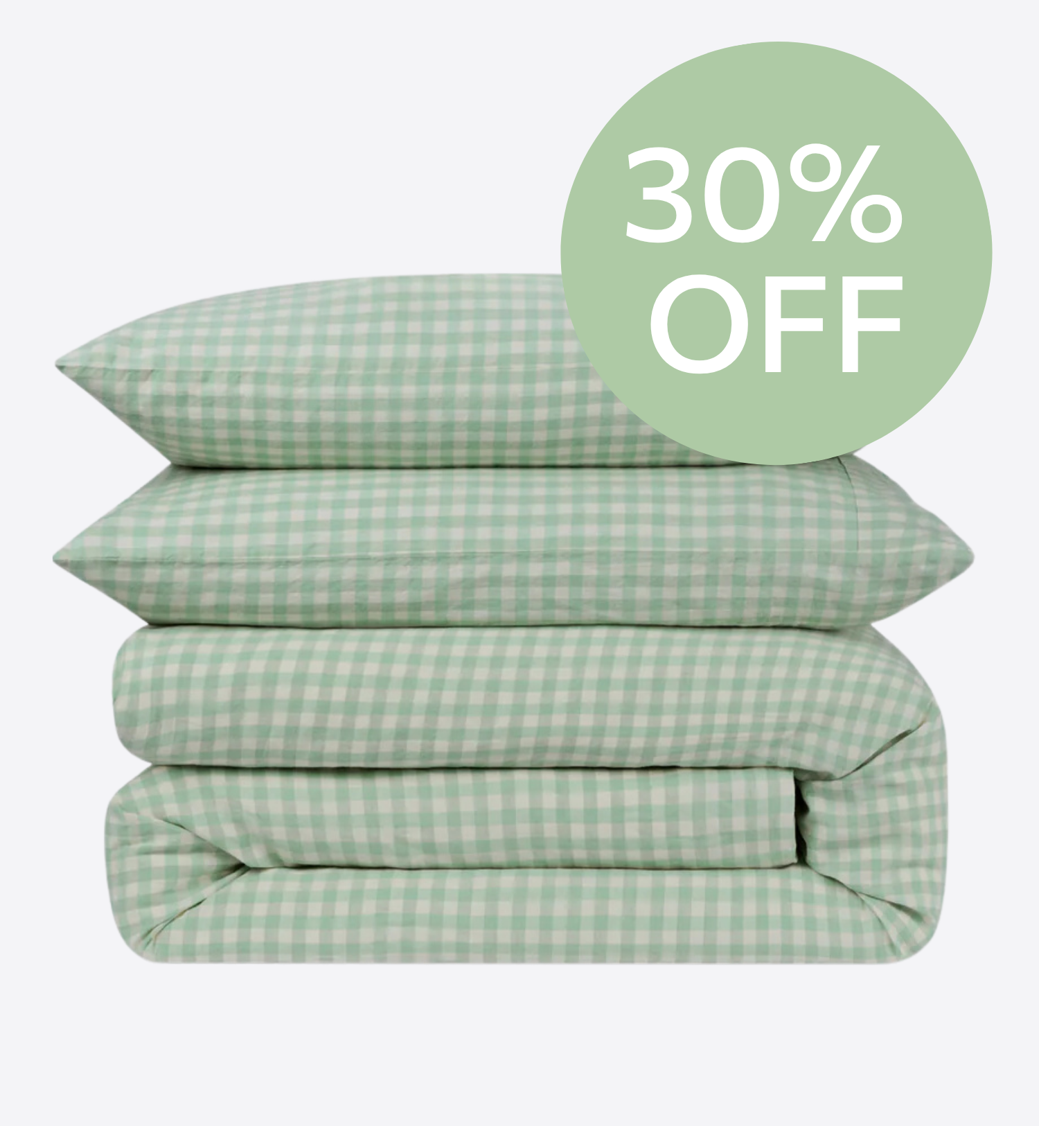 Sage Green Gingham Linen Blend Duvet Set