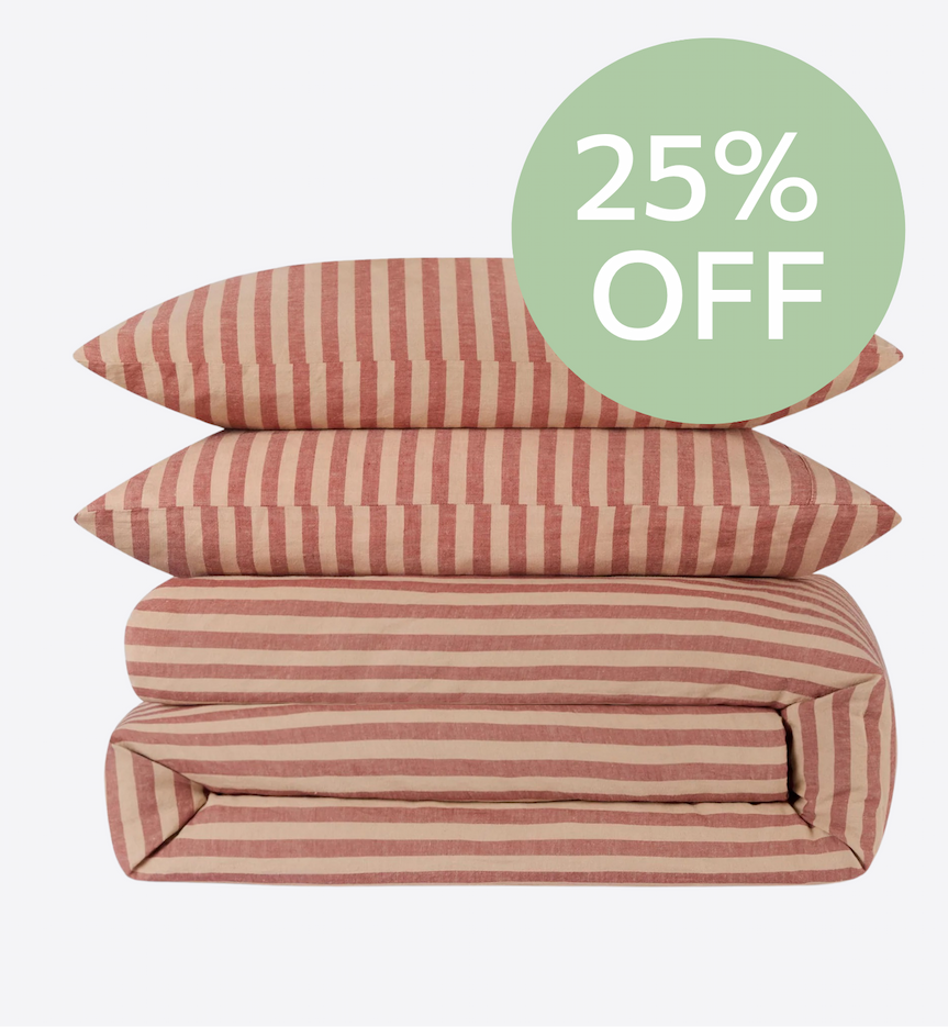 Sandstone Red Pembroke Stripe Linen Blend Duvet Set