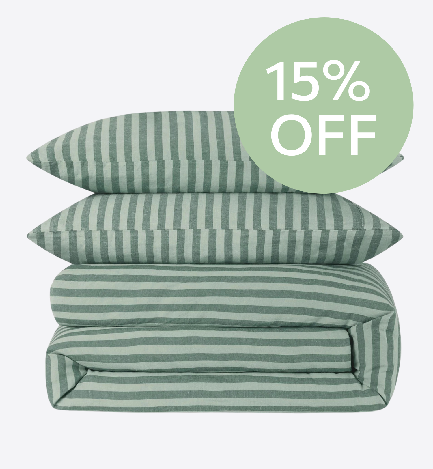 Pine Green Pembroke Stripe Linen Blend Duvet Set