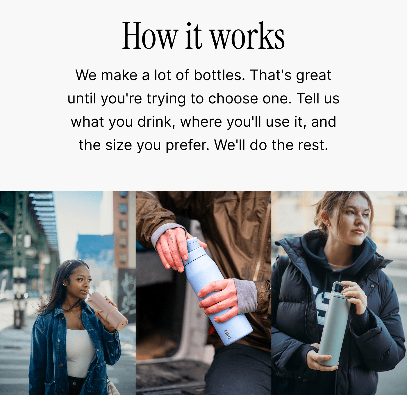 Select your drink, usage, and preferred size to find your match.